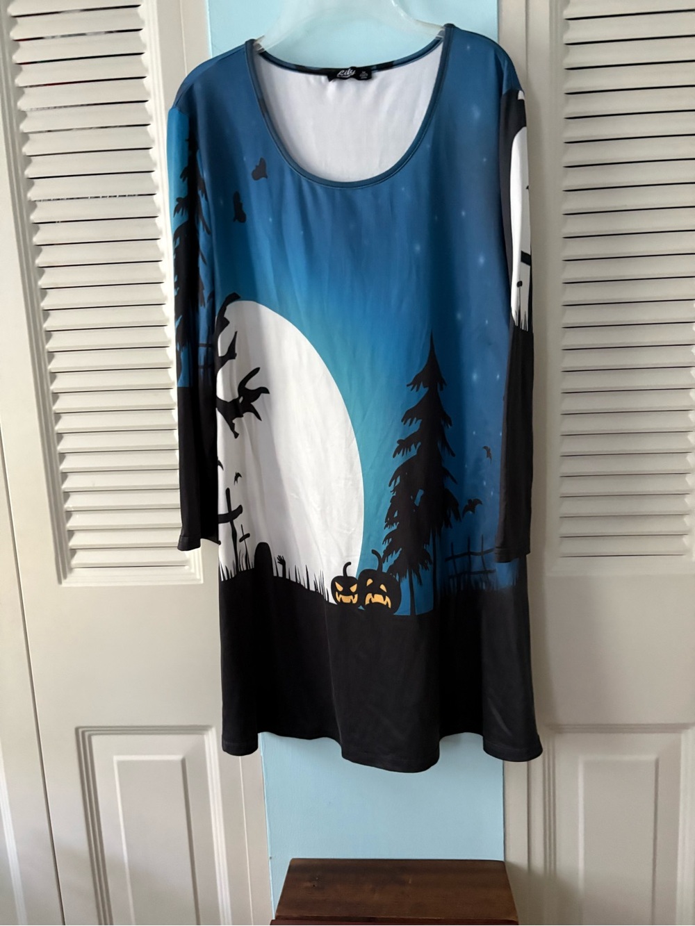 Halloween scene all around silky flowy shirt.